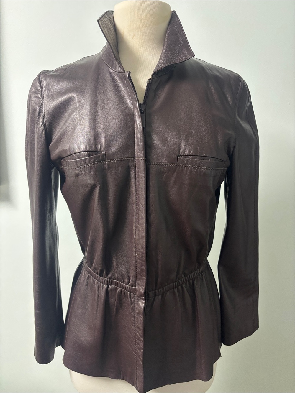 Armani Collezioni Dark Brown Leather Zip-Up Jacket